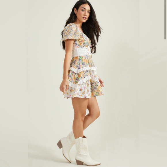 Altar’d State Aderny Patchwork Floral Mini Dress - Picture 2 of 13